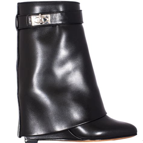 givenchy black leather shark lock wedge boots|givenchy shark lock inspired boots.